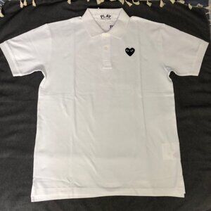 Comme des Garcons White Polo Shirt with Black Heart